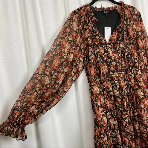 Aakaa You Better Believe It Brown Floral Long Sleeve Mini Dress Sz.S NWT