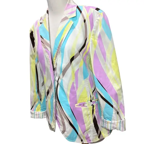 Escada Sport Blazer Jacket Women 12 Multicolor Abstract Pockets Maximalist Retro Pink