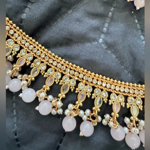 Indian Pakistani Gold and Pink Jewelry Set