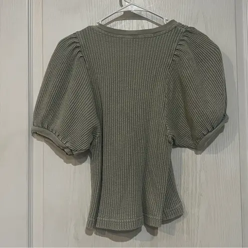 Free People  FP One Hayden Thermal Waffle Knit Puff Sleeve Lace-Up