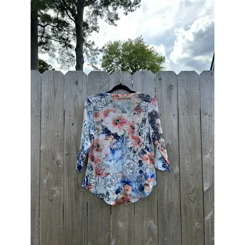 One World Live And Let Live Womens 3/4 Sleeve Top Size Small Spring White