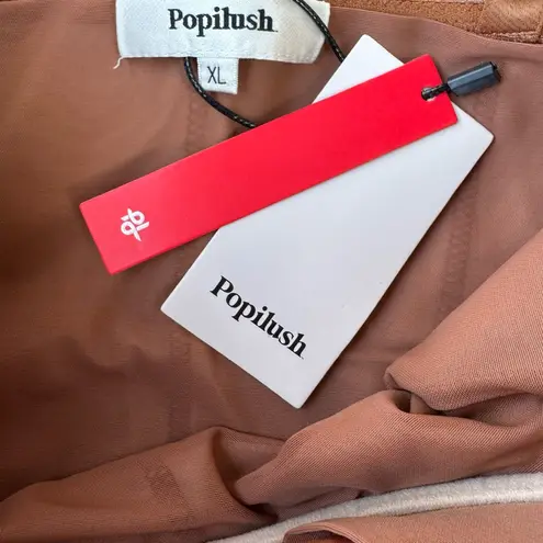 NWT Popilush Leather Corset Bodysuit V Neck Thong Shapewear Top XL Brown