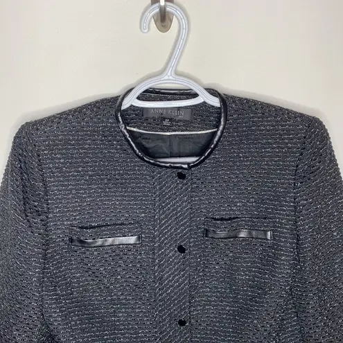 Anne Klein  tweed faux leather trimmed jacket sz 2P