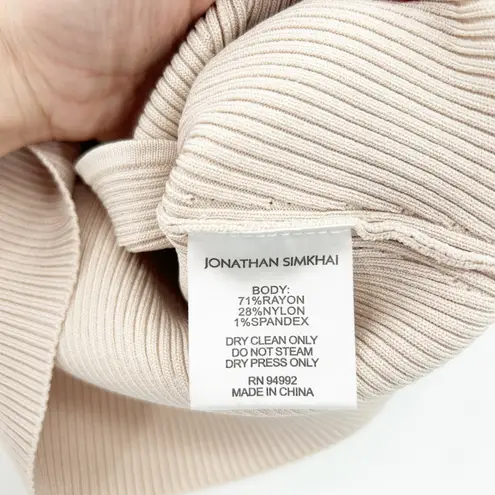 Jonathan Simkhai Womens Abia Compact Rib Sweetheart Neck Cropped Tee Top Size L Tan Size L