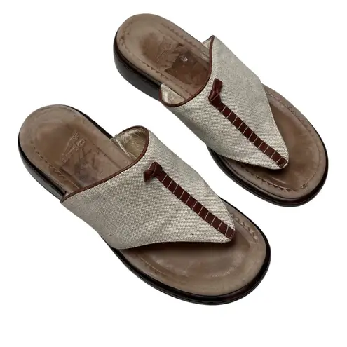 Dansko Khaki Tan Brown Leather And Canvas Thong Toe Slide Sandals 39