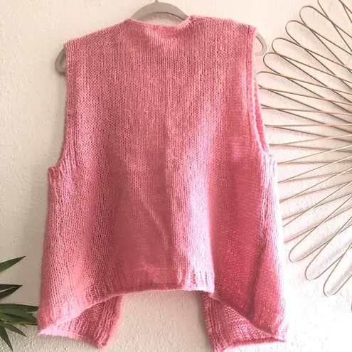 Cottage core girly Pink crochet knit sleeveless cardigan with a vintage retro vibe vibes Size L