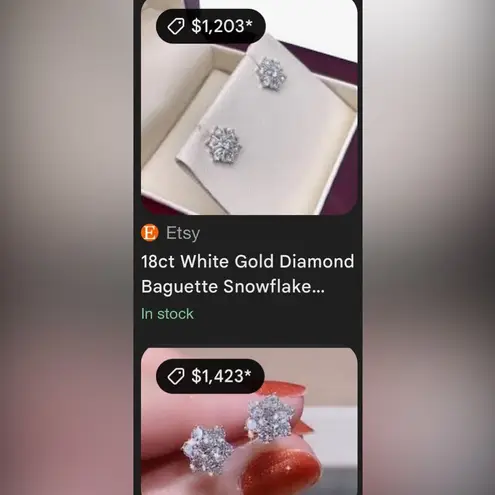 NWT est retail $800 14k White Gold Plated Lab Diamond Snowflake Earrings