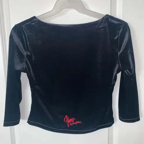 Women's Johnny Blaze Flames Vintage Dead Stock Stretch Velour Crop Top Black L Size L