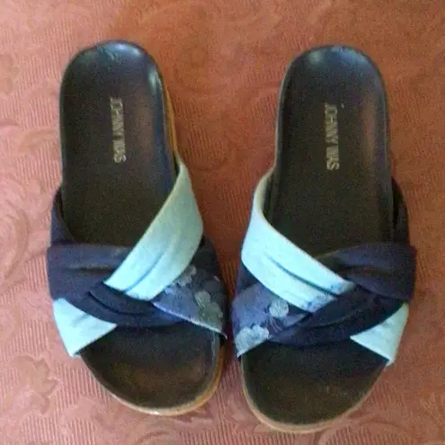 Johnny Was Jacquard Twist Wrap Blue Multi Slide Sandal sz 7