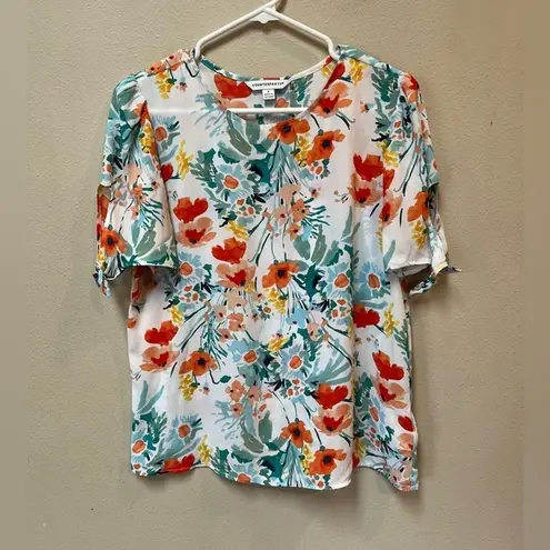 Counterparts 2/$12 Red Poppy Floral Tie Sleeve Spring Blouse Size Small