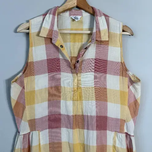 Woolrich Organic Cotton Plaid Collared Mini Dress Women's L Red Yellow Outdoors