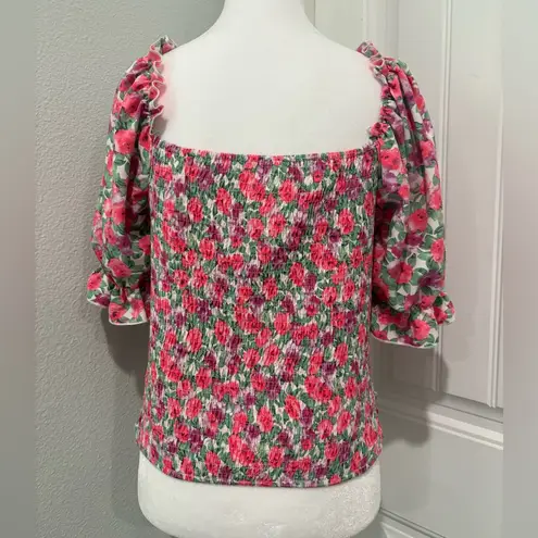 Peach Floral Ruched Women's Top Size L Pink Size L