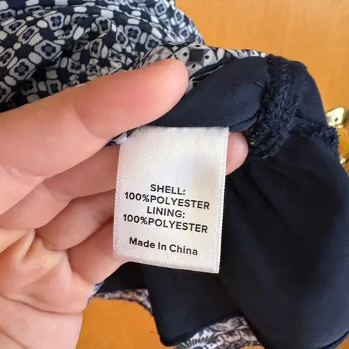 Evereve Womens Size XL navy White Geometric Ruffle Wrap Babydoll Top