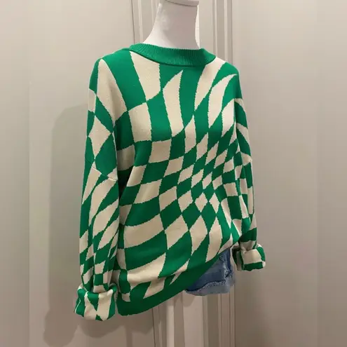 Edikted Green & White Checkered Print Morphy Oversized Sweater - XS/S