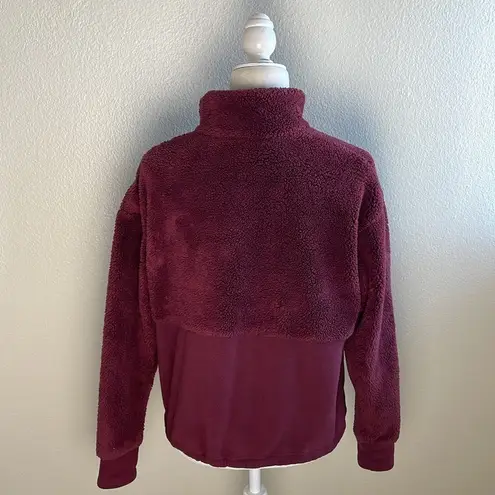 All In Motion  - Women's Snap Front Cozy Sherpa Pullover Sweatshirt Burgundy S