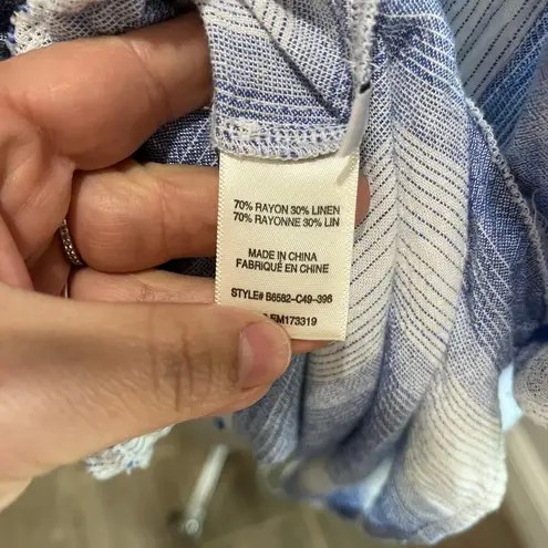 Bella Dahl 3/4 Roll-Tab Sleeve Stripe Linen Blend Shift Resort Dress Sz L