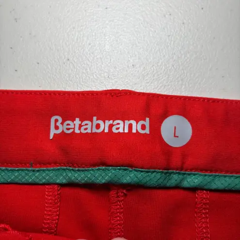 Betabrand Tomato Red Cuffed Stretch Straight Pants Large Slit Pockets Workwear