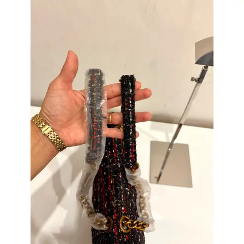 Kurt Geiger NWT Kensington Frayed Edges Chain Straps Tweed Bag Red Large