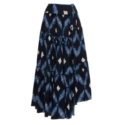 Ulla Johnson Eiko Skirt Indigo Size 2 Diamond Shibori Print Cotton Poplin Blue - Image 4