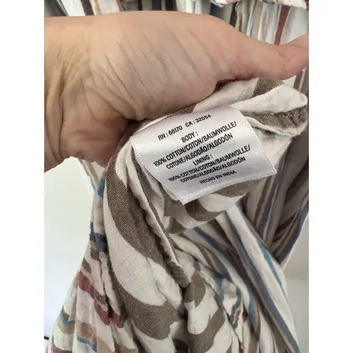 Frances Hart Maternity Maritza Dress Smocked Multicolor Striped Cotton Sz Large White