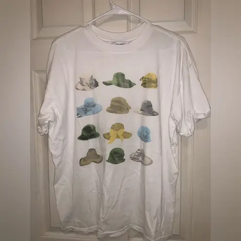 Graphic White derby hat tee shirt girl dangerous Anthropologie spring boho