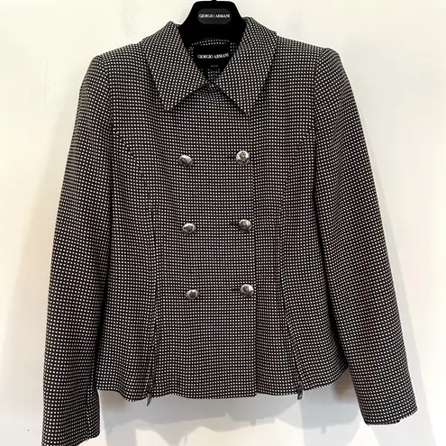 Giorgio Armani Double Breasted Borgo 21 Wool Tweed Blazer Women's 10 Gray Pink