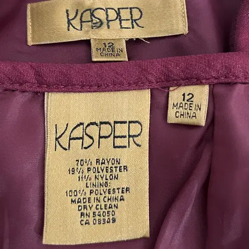 Kasper blazer & Skirt Suit set Red satin Ruffle trim long sleeve knee length