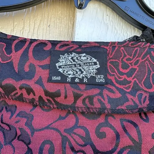 H&R Hearts and Roses Red Floral Gothic Steampunk Corset Jacket Women’s Size 8