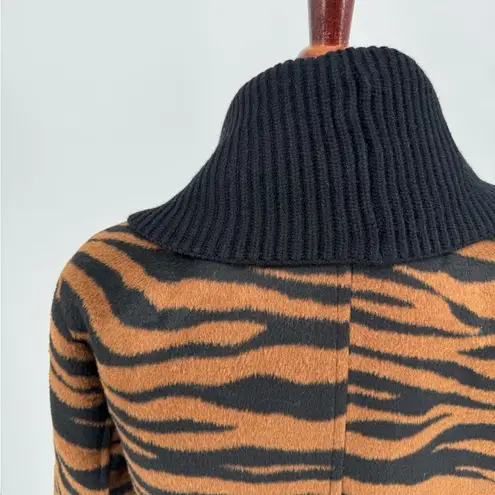 NWT Dolce Cabo Double Breasted Coat with Removable Knit Collar Brown Zebra Small