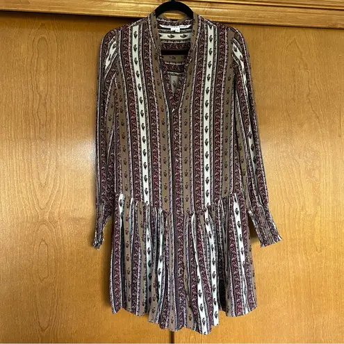 Veronica Beard Chateau Stripe-Floral Long Sleeve Mini Dress in Ecru Size 2 Boho