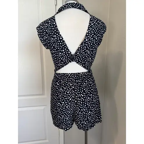 Polka Dot Romper Open Back Sleeveless Casual‎ Jumpsuit Size L Black Size L