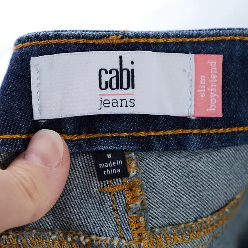 CAbi  3045 Slim Boyfriend Distressed Straight Leg Denim Blue Jeans Size 8