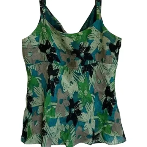 Alfani Green Floral Silk Linen Casual Sleeveless V Neck Tropical Tank Top - 16W