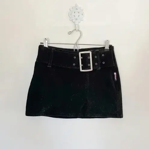 Bubblegum Vintage Y2K Metallic Corduroy Belted Mini Skirt Black Size 3/4