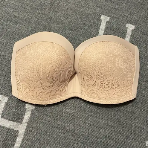 💙NEW Delmira Lace Strapless Push Up Plunge Bra in Beige size 36E (36DD) Tan - Image 2
