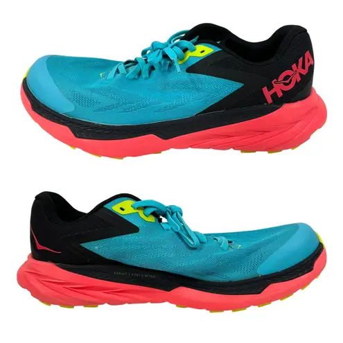 Hoka One Zinal Trail Running Shoe Women's 10.5 B Black/Blue/Pink/Solpink Sneaker Blue