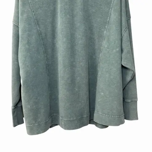 Jane + Delancey 1X Waffle Knit Long Sleeve Sweatshirt Green Washed Oversized Top