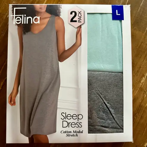 Felina Cotton Modal Stretch Sleep Dress 2-Pack Sz L Minty Charcoal Brand New