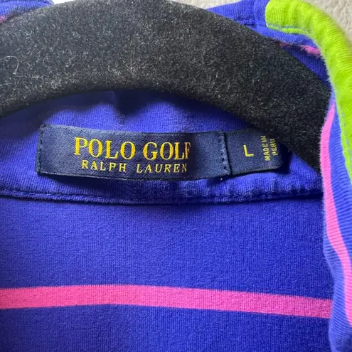 Polo Golf Ralph Lauren Women's 1/4 Zip Shirt Blue Pink Sleeveless Big Pony Large