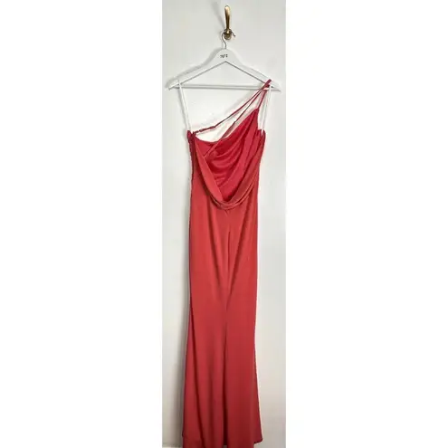 Katie May Winnipeg One Shoulder Ruched Knit Gown in Coral Size Large