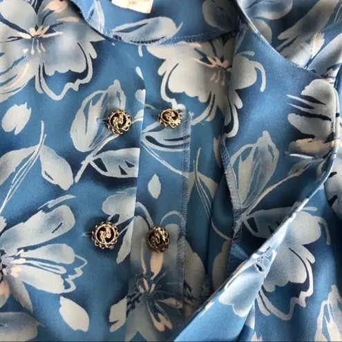 Leslie Fay Light Blue Floral Skirt Suit Womens Size 14 P VINTAGE