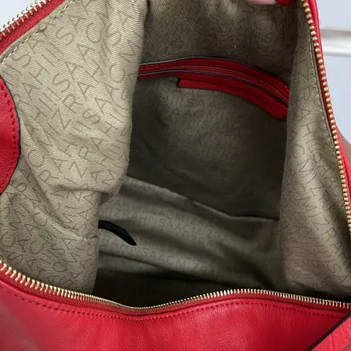 Isaac Mizrahi Red Leather Women's Shoulder Bag w East/west pockets Front Pocket