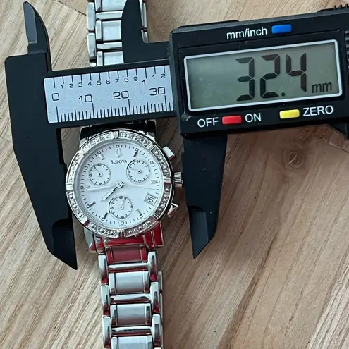 Bulova Diamonds Chronograph Ladies Watch White Dial Stainless Bracelet Date