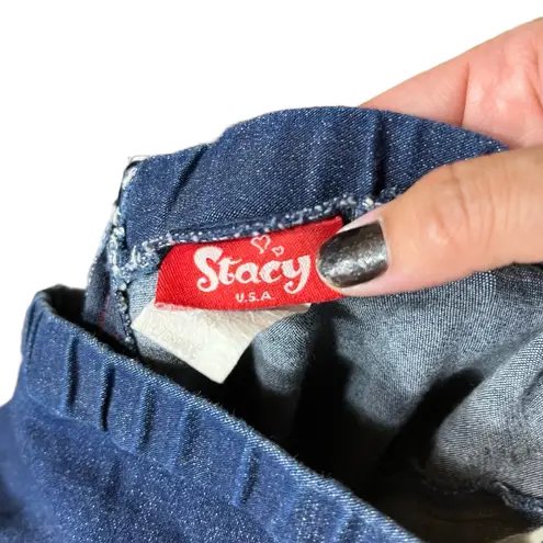 Stacy Womens Size Small Denim Strapless Tube Top Ruffled Hem Vintage Y2K Dress Blue