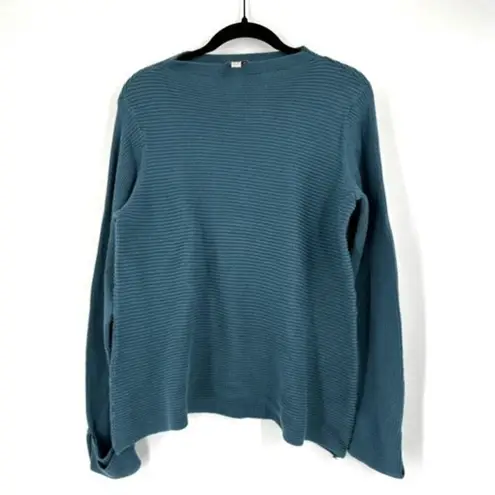 LOGO By Lori Goldstein Logo Lori Goldstein Women's Ribbed Stitch Cloudia Sweater Teal Large Mock Neck