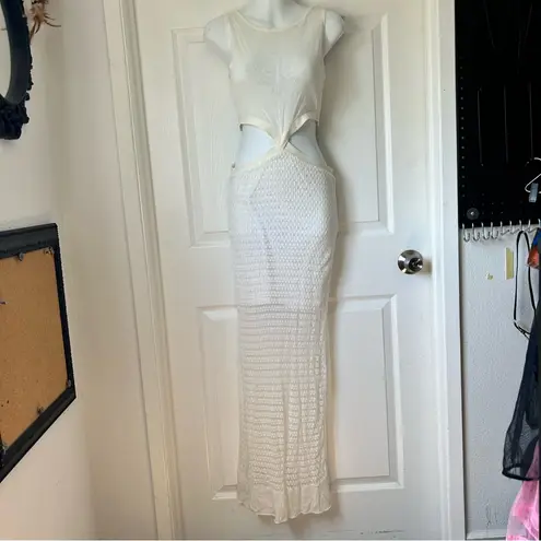 Bebe  Elegant White Dress with Unique Cutouts