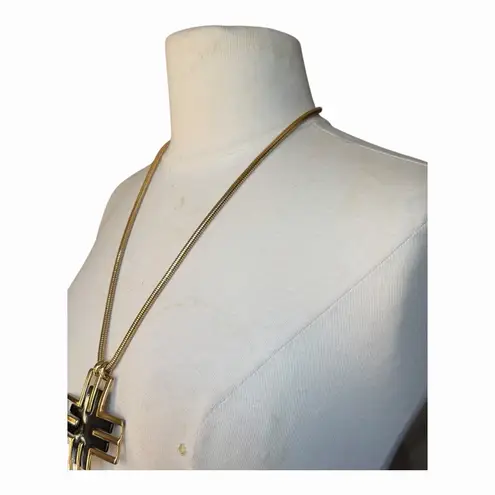 Jules Smith Twitter Cross Statement Necklace Sleek Black Enamel Yellow Gold NWT