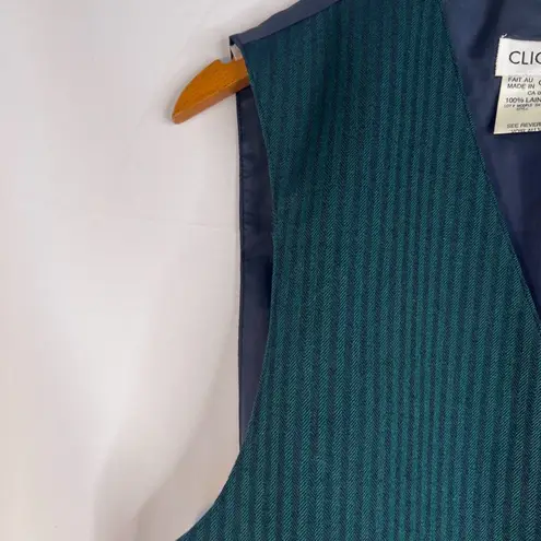 Clichy Green & Navy Striped 100% Wool Button Front Vest Crested Buttons Size 10