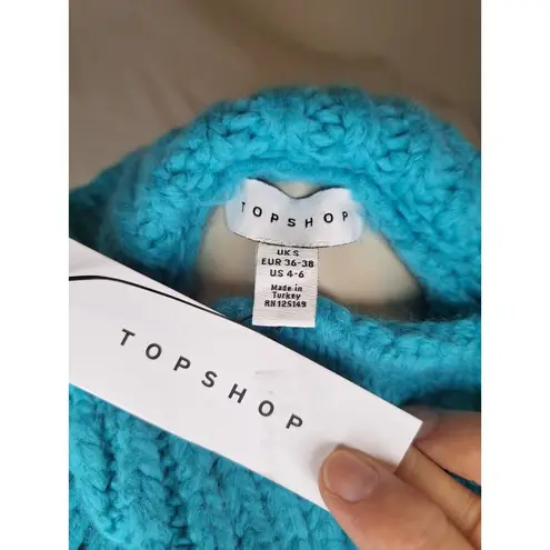 Topshop  Women's Size Small Pullover Knit Turtleneck Sweater Blue Long Sleeve NWT