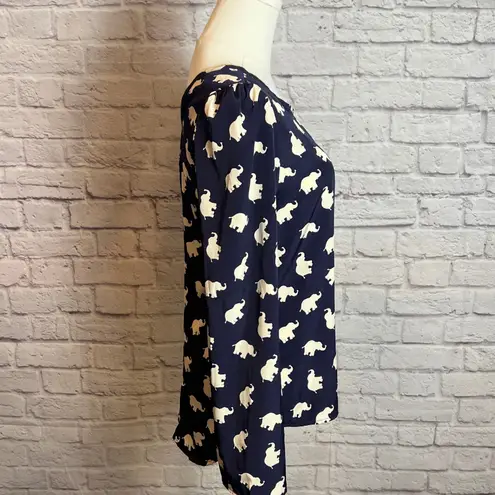 Peach Love California Women's S Navy Elephant Print Blouse Polyester Animal